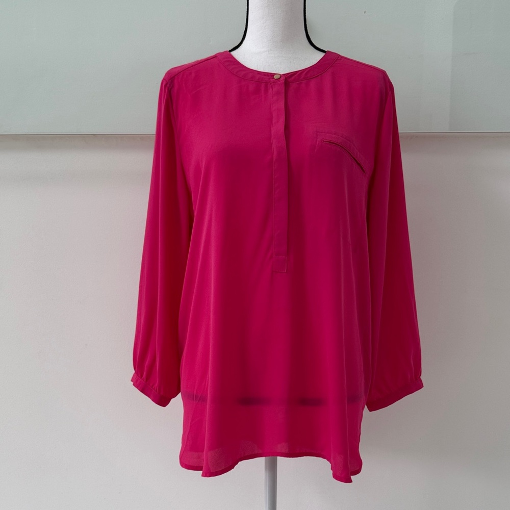 JM Collection Pink Blouse w/ Hidden Pocket & Gold Button Details – Size Large